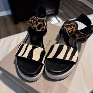 Franco Sarto, beautiful zebra, and leopard sandals! They were worn one time !